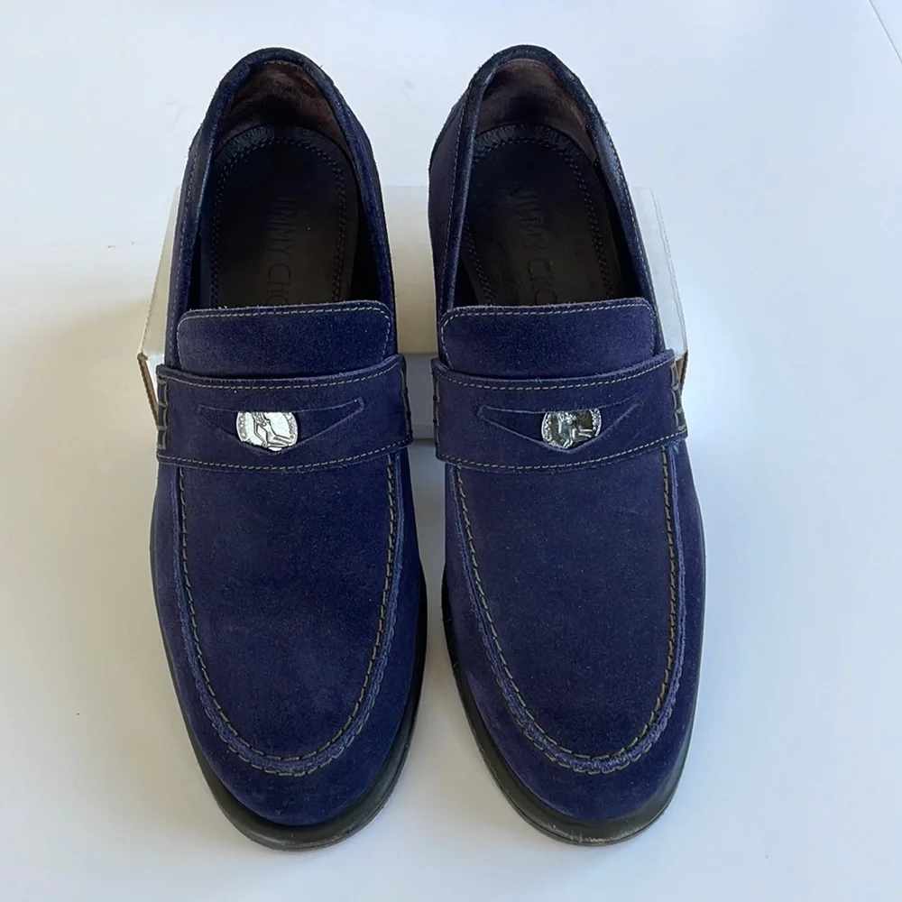 Jimmy Choo Mens Blue Suede Loafers 39 1/2 - Picture 1 of 15